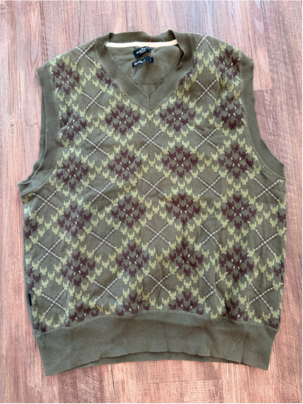 Marc Ecko Argyle Sweater Vest Size L Olive Brown